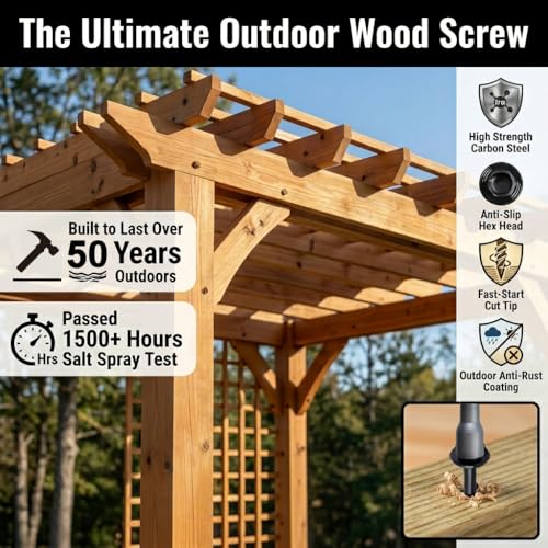 [Pack of 50] #14 x 8 Wood Structural Screws, Heavy Duty Hex Head Black Timber/Log/Landscaping Wood Screws, Rust Resistant, Hex Socket Included - color: Black, size: #14 x 8"
