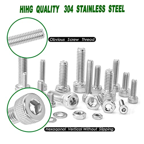 1200pcs M2/M2.5/M3/M4 hex Socket Head Cap Screws Bolts Nuts Washers Assortment Kit, 304 Stainless Steel Metric Screw Set, Small Bolts and Nuts Kit - size: sllver 1200pcs hex socket haed cup screw