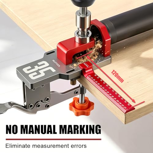 RUITOOL 35mm Concealed Hinge Jig System, Cabinet Door Mounting Jig & Door Installation Kit with Secure Clamp and Dust Port, Aluminum Hardware Hole Puncher with Modular Extension Ruler