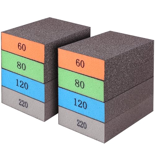 Romeda 8-Pack Sanding Sponge, Four Grits Per Pack 60/80/120/220, Washable and Reusable Handmade Sandpaper Block, Drywall Sandpaper Blocks for Wooden Drywall Sheetrock and Metal Glazing - color: 60/80/120/220 Grits, size: 8-Pack
