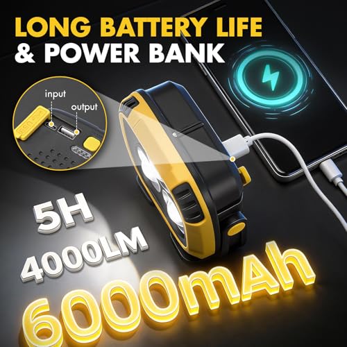 2 Pack Rechargeable Work Light, 4000LM Magnetic LED Work Light | 6000mAh Magnetic Light, IP65 Waterproof, Emergency Flashlight, 30H Runtime, Portable Light for Mechanics, Car Repair(Yellow) - size: 2 Pack