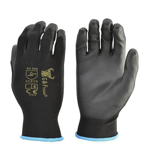 G & F Work Gloves for Men, Lightweight Grip, Polyurethane Coated, Touchscreen Compatible, Flexible & Breathable, Durable Construction, Ideal for Gardening, Mechanics, and General Duty Tasks, 12 Pairs - size: Medium