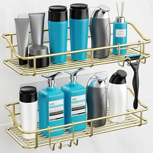 Nieifi Shower Caddy Adhesive, Shower Shelves, Shampoo Holder for Bathroom - color: Gold, size: 2 Pack