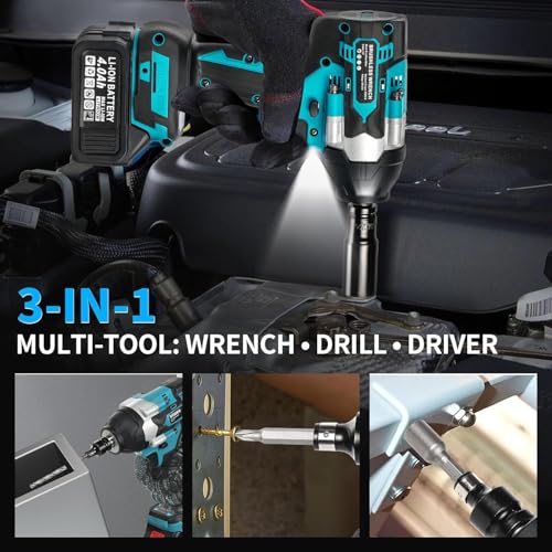 Cordless Impact Wrench, 1180Ft-lbs (1600N.m) Impact Driver – 1/2 Inch 3-in-1 Impact Gun, 21V High Torque 2500RPM with 2 x 4.0Ah Battery, Brushless Impact Wrench Set for Car/Truck/Mower (A)