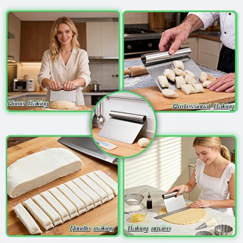 Stainless Steel Dough Scraper with Measuring Scale - Multi-Purpose Kitchen Tool for Baking, Pizza, Grilling, Pastry Cutter & Vegetable Chopper | Ergonomic Handle & Rust-Proof Design