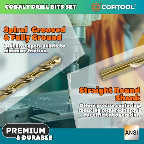 1/4 inch Cobalt Drill Bits (12Pcs), M35 HSS Metal Jobber Length Twist Drill Bit Set for Hard Metal, Stainless Steel, Iron, Copper, Aluminium, Brass, Plastic & Wood - style: 1/4 Inch