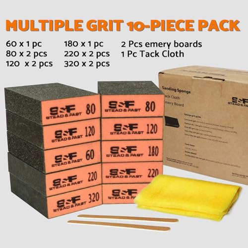 S&F STEAD & FAST Sanding Sponge 60 80 120 180 220 320 Grit 10 Pcs