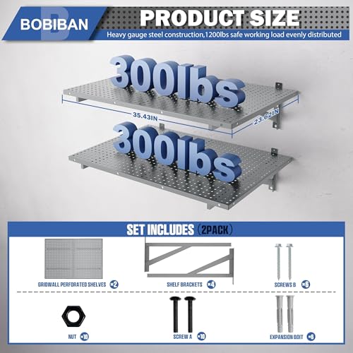 2 Pack Garage Wall Shelving Heavy Duty 2x3ft, Gray - color: Grey, size: 2X3ft-2pack