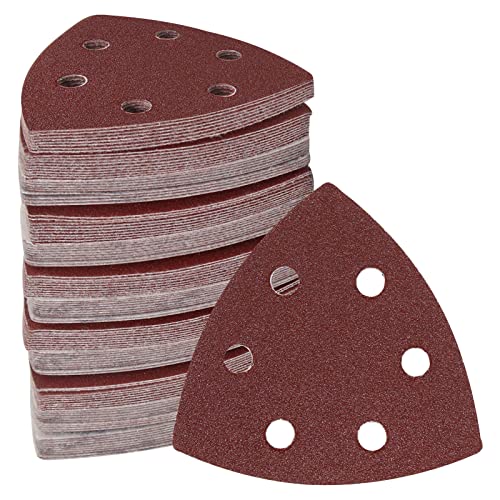 120 Pcs Triangle Sanding Pads, 80 Grits Detail Sander Sandpaper Hook and Loop Sanding Sheet,3.54"(90mm) Triangular Sandpaper for 3.5" Oscillating Multi Tool - size: 80 Grit, style: Hole