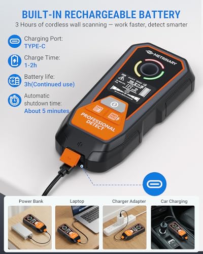Stud Finder Wall Scanner, 6-in-1 Rechargeable Tool with LCD | Detects Studs, Metal, AC Wires & Pipes. Locate Center and Edge with Positioning Hole, Audible Alert and Accurate Scanning