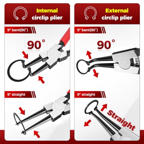 BILITOOLS 4PC 9" Internal & External Snap Ring Pliers Set - size: 9'' Internal & External Snap Ring Pliers Set