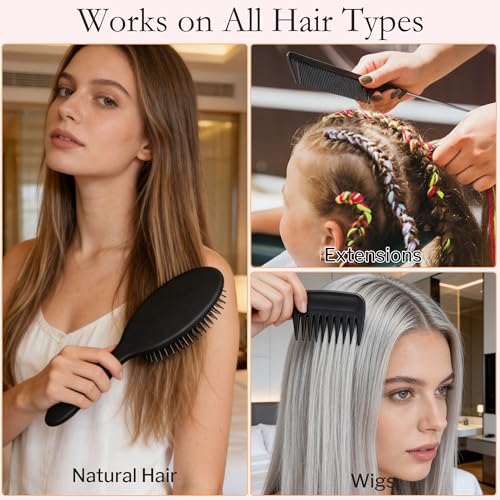 SIMPOR 7 Pcs Wig Brush Set for Synthetic Hair for Hair Extensions and Wigs - color: Black - 7 Pcs