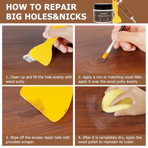 SEISSO Wood Furniture Repair Kit, Touch Up Markers Wood Fillers - size: 12Wood Fillters+12Markers+Wood Putty+Polish Wax