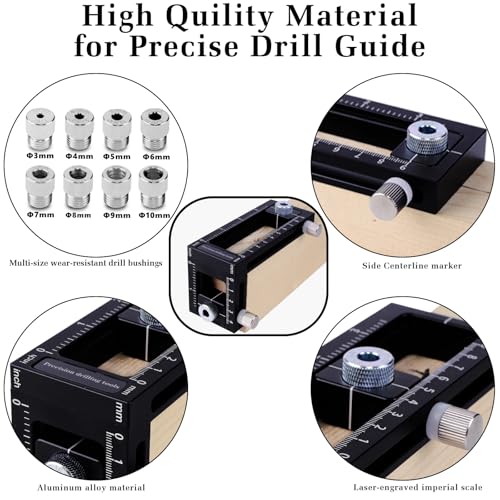 2-in-1 Auto Centering Dowel Drilling Jig with 8 Size Drill Bushings 3-10mm - color: Black