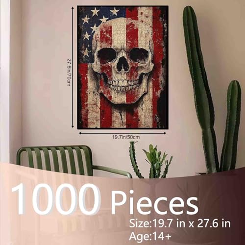 Terror Skull Skeleton 1000 Pieces Adult Jigsaw Puzzle,Graffiti American Flag Perfect for Fun Brain Puzzle Lovers Vibrant Illustrations and Quality Pieces Challenging and Relaxing Great Gift Idea - color: Artwork-05