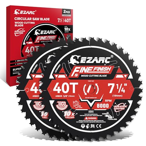 EZARC 7-1/4 Circular Saw Blades, 40T Fine Finish for Hardwood, 2-Pack - size: 7-1/4'', style: 40T