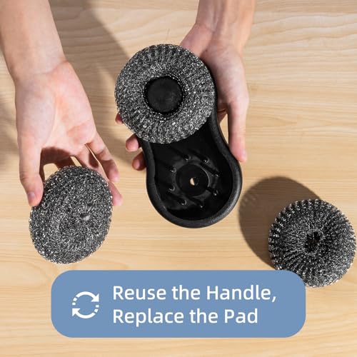Handheld Grill Brush for Outdoor Grill, Replaceable, 2pcs Stainless Steel Washing Pads