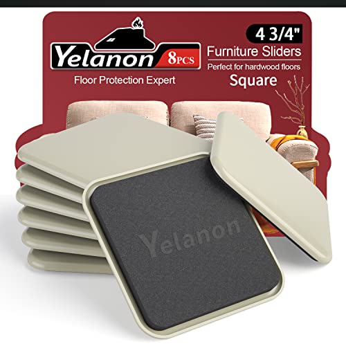 Yelanon Furniture Sliders, 8 pcs-4 3/4” Square Beige Furniture Sliders for Carpet, Heavy Duty Furniture Movers Sliders, Reusable Furniture Moving Pads, Floor Protectors for Carpet - size: 8pcs 4.75"beige