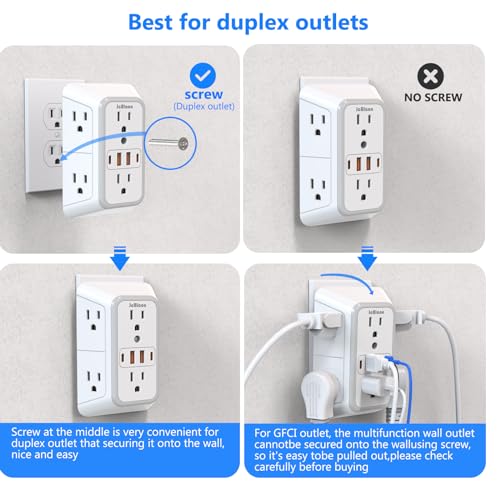 2 Pack Wall Outlet Extender, 6 Outlet Splitter with 4 USB Ports (2 USB C), 3 Sided 1050J Multi Plug with Surge Protector for Home Office Kitchen Travel-ETL - color: White-6 Outlets-2 Pack