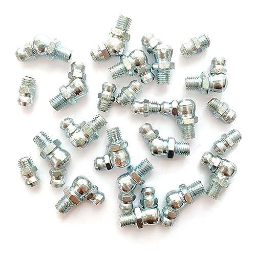 1/4"-28 24Pcs Grease Fitting Assortment Straight 45 90 Degree Grease Zerk Fittings, Galvanized Steel Grease Fittings and grease gun tips for Industrial/Agricultural Machinery Cars Ships ets - size: 1/4"-28 24Pcs