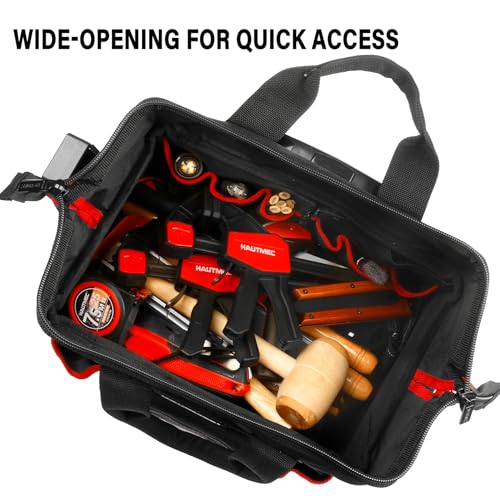 HAUTMEC 2-Piece Rolling Tool Bag Set, 15" Wheeled Tool Bag & Wide Mouth Tool Tote, Heavy-Duty Tool Storage Organizer with Durable Off-Road Wheel, Steel Telescoping Handle & Shoulder Strap – HT0288 - style: 2-Pcs Set | Black