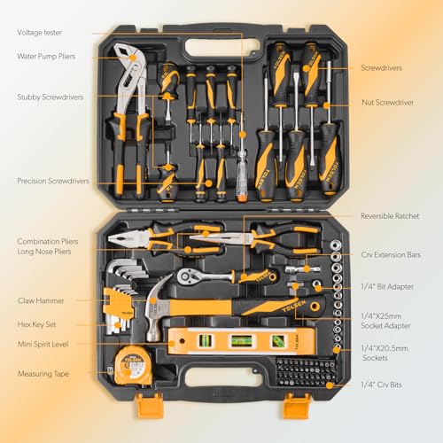 TOLSEN Basic Tool Set Household Tool Kit, Mechanic Tool Kit with Toolbox - size: 89 PCS