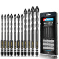 11-pc Carbide Masonry Concrete Drill Bit Set for Stone Tile Brick Ceramic Glass Metal Sheet Plastic Wood, Quick Change 1/4" Hex Shank, Size 3/16" 1/4" 5/16" 3/8" 1/2" with Storage Case - size: 11 Piece 3/16"-1/2" Drill Bit Set