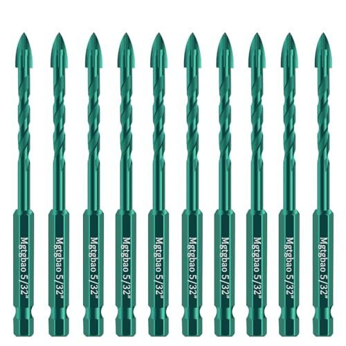 Mgtgbao10pc Green 5/32”Masonry Drill Bits, 4MM Concrete Drill Bit Set for Tile,Brick, Plastic and Wood,Tungsten Carbide Tip Best for Wall Mirror and Ceramic Tile - size: 5/32 in