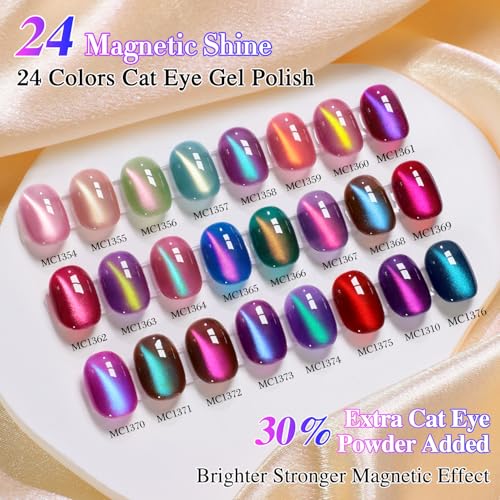 Double Rhythm 28Pcs 0.5Oz Cat Eye Gel Nail Polish Set Same Color Same Bottle Gel Polish Kit Nail Art Manicure Salon DIY at Home for Women (T24-16) - color: Ethereal Aurora