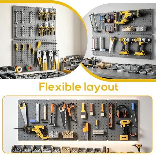 Steel Pegboard Tool Wall Organizer, 4 Pack 14.76 x 10.82 in, 6 Bins, Gray - color: Gun Gray, size: 14.76"x10.82"- 4 Pcs