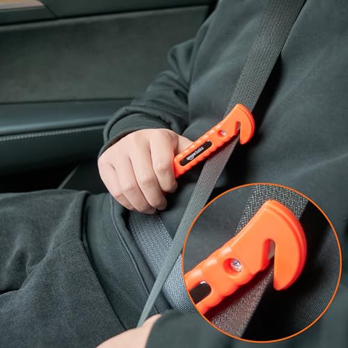 Amazon Basics Emergency Escape Tool, Window Breaker and Seatbelt Cutter, Car Safety Hammer with Protective Bracket, Bright Orange, 2 Pack, SW-835