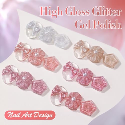 Double Rhythm 0.5Oz Glitter Gel Polish Shimmer Reflective Color for Nail Art Salon DIY Soak Off 15ml Nail Lamp Gel Polish at Home (Peach Pink-B1172) - color: Blossom Peach Pink