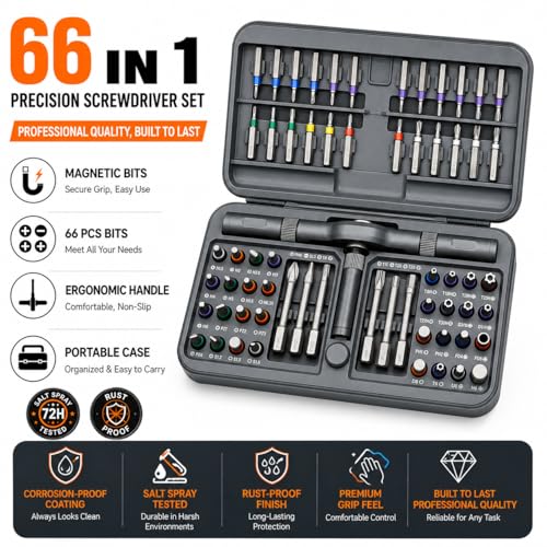 DYLIFE 66 in 1 Magnetic Ratcheting Screwdriver Set with Detachable Handle - size: 66 In 1