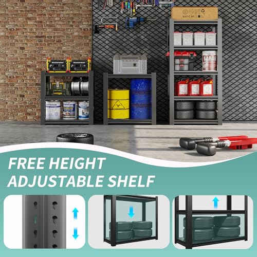 60" H Garage Shelves, Garage Shelving Heavy Duty, 3000Lbs 5 Tier Adjustable Garage Storage Shelves Suitable for Warehouse, Basement, Workshop,Require Assembly, 12.01" D*27.56" W *60" H(Black) - color: Black, size: 12.01"D*27.56"W*60"H