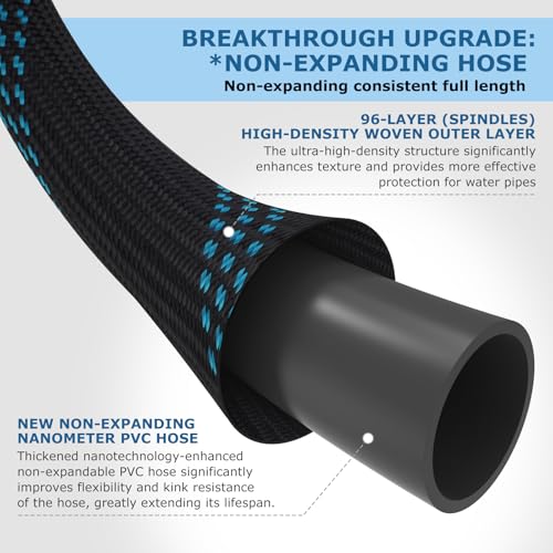 Non-Expanding Garden Hose 50 ft, Kink Free Flexible Water Hose with 10-Pattern Spray Nozzle, Lightweight Hose Pipe, Leak Proof, 3/4" Swivel Connectors, Super Fabric, Portable Storage Strap - size: 50ft