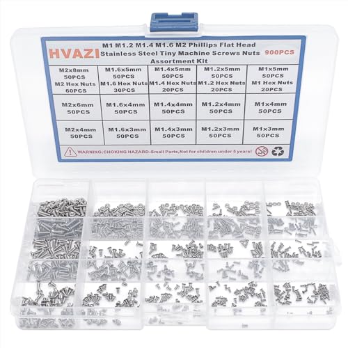 900PCS M1-M2 304 SS Phillips Flat Head Micro Machine Screws Nuts Kit - size: M1M1.2M1.4M1.6M2