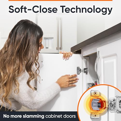 Decobasics 50 Pack Soft Close Cabinet Hinges 1-3/8" Overlay for Kitchen Cabinet Doors, Slow Self-Closing Concealed Hidden Hinges for Face Frame –Stainless Steel, 3-Way Adjustable & Quiet Close Damper - size: 1-3/8 Inch