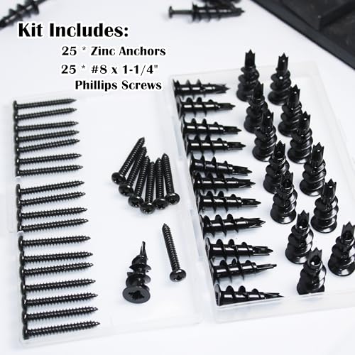 50Pc #8 Black Self Drilling Metal Drywall Anchors Heavy Duty and Screws kit
