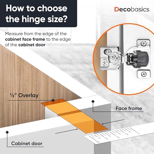 Decobasics 50 Pack Soft Close Cabinet Hinges – 1/2" Overlay for Kitchen Cabinet Doors, Slow Self-Closing Concealed Hidden Hinges for Face Frame –Stainless Steel, 3-Way Adjustable & Quiet Close Damper - size: 1/2 Inch