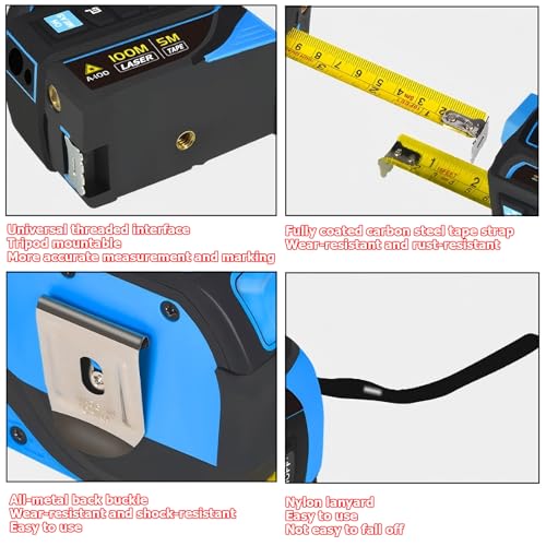 4-in-1 Laser Digital Measuring Tape & 80m/262ft Laser Distance Meter - color: Blue, size: Laser 262 ft