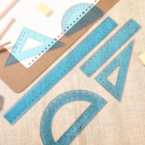 Tenare 6 Pcs Math Geometry Ruler Set, Protractor Triangle School,Blue - color: Blue