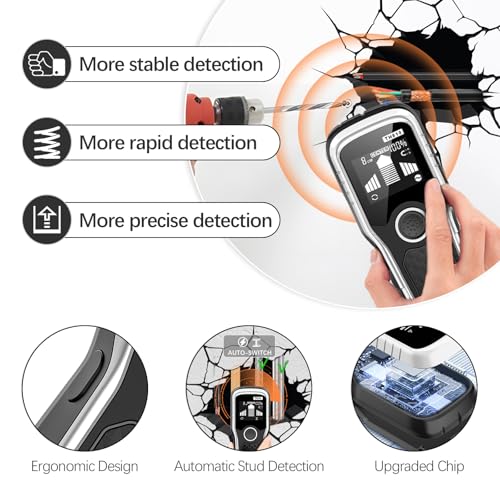Stud Finder Wall Scanner - 6-in-1 Upgraded Multifunction Auto Detection with LCD Display & Audio Alarm for Wood, Metal & AC Wires, Ideal for Home DIY & Professional Contractors (Light Silver)