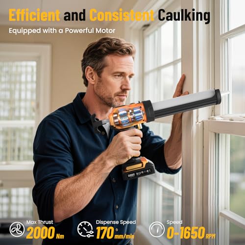 Electric Caulking Gun, Cordless Caulk Gun with 2x 2.0Ah Batteries - color: Yellow