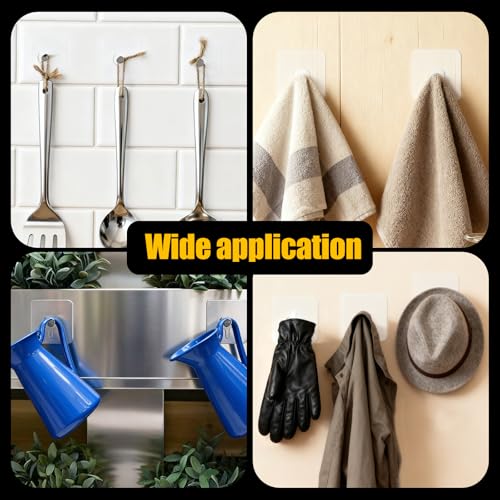 Adhesive Wall Hooks for Bathroom & Kitchen, 12 PCS Waterproof Damage-Free Hooks for Tile, Glass & Mirror – Strong No-Drill Hooks Without Nails, with Bonus Level for Picture Hanging on Smooth Surfaces
