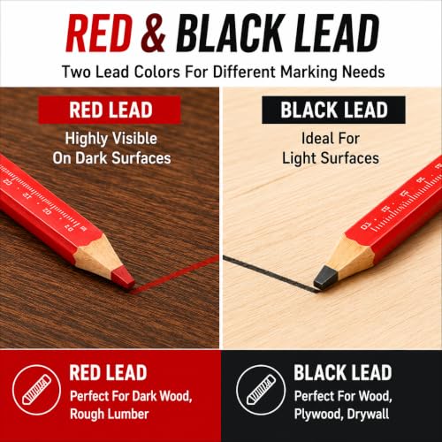 Carpenter Pencil Set for Construction, Woodworking Marking Tool, Scriber for Contractor (Black-Ink)