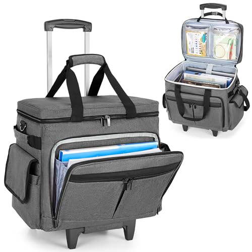 Trunab Rolling Teacher Bag with Expandable File Pocket Detachable Trolley | Teacher Tote Bag with Wheels for up to 15.6 Inches Laptop (Patented Design) - color: Grey