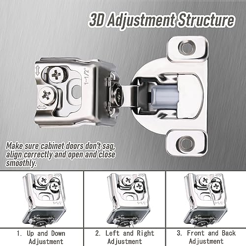 50 Pack 25 Pair 1-1/2 inch Overlay Self Slow Closing Door Hinges - Face Frame Cabinet Concealed Hinges with Built-in Damper, 3 Way Adjustability - color: 50PACK, size: 1-1/2 in. Overlay