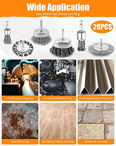 20 Pcs Wire Wheel for Drill, Heavy Duty Wire Brush for Drill - style: 20pcs(Twisted & Carbon Steel Wire)