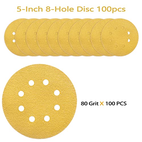 100PCS 5 Inch Sanding Discs 80 Grit Random Orbit Sander Sandpaper - style: Advanced Aluminum Oxide