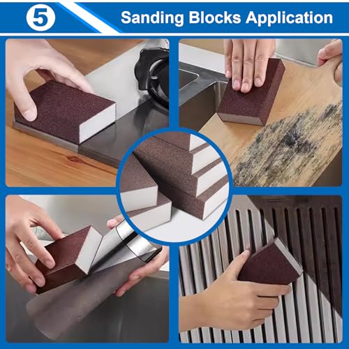 smseace 6Pack Sanding Block 60/120/220 Grit Sandpaper Block Washable and Reusable Sanding Blocks for Wood/Drywall/Metal/Glasses Sanding Block Set Sanding Sponge